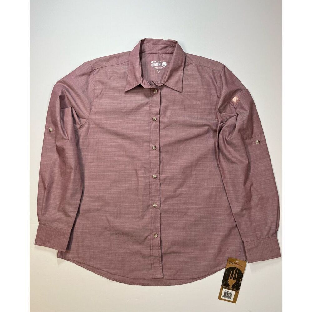NEW Chef Works Urban Collection Roll Tab Sleeve Chambray Shirt Rose Size Large